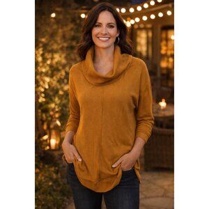 Joan Vass Mustard Yellow cowl neck light sweater Women's size: Medium